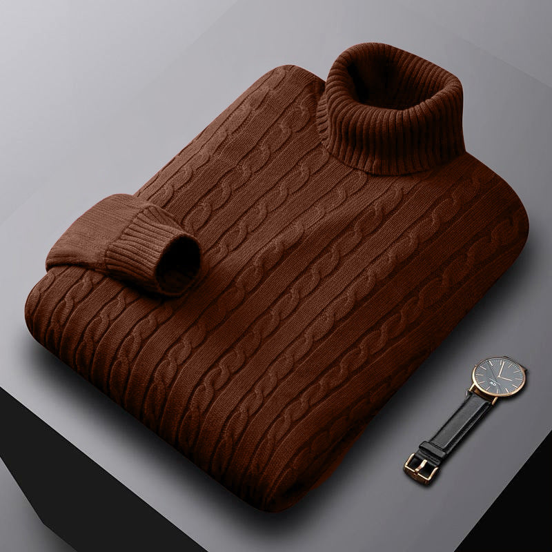 Men's chunky knitted turtleneck sweater with cable pattern and warming knit structure Mune Fashion