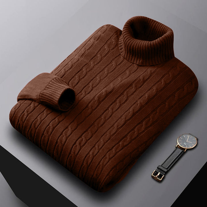 Men's chunky knitted turtleneck sweater with cable pattern and warming knit structure Mune Fashion