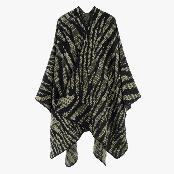 Ladies Rectangular Ruana-Overlay with Extravagant Animal-Jacquard and Open Draping Mune Fashion