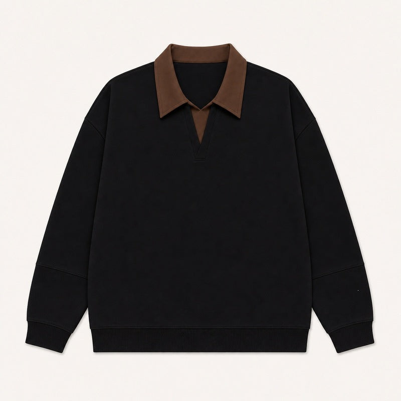 Women's Boxy Polo Sweatshirt with Contrasting Lace Collar Mune Fashion