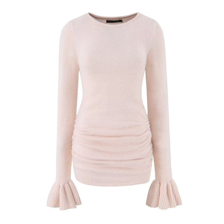 Women's figure-hugging fine knit sweater with gathered waist and flounce sleeves Mune Fashion