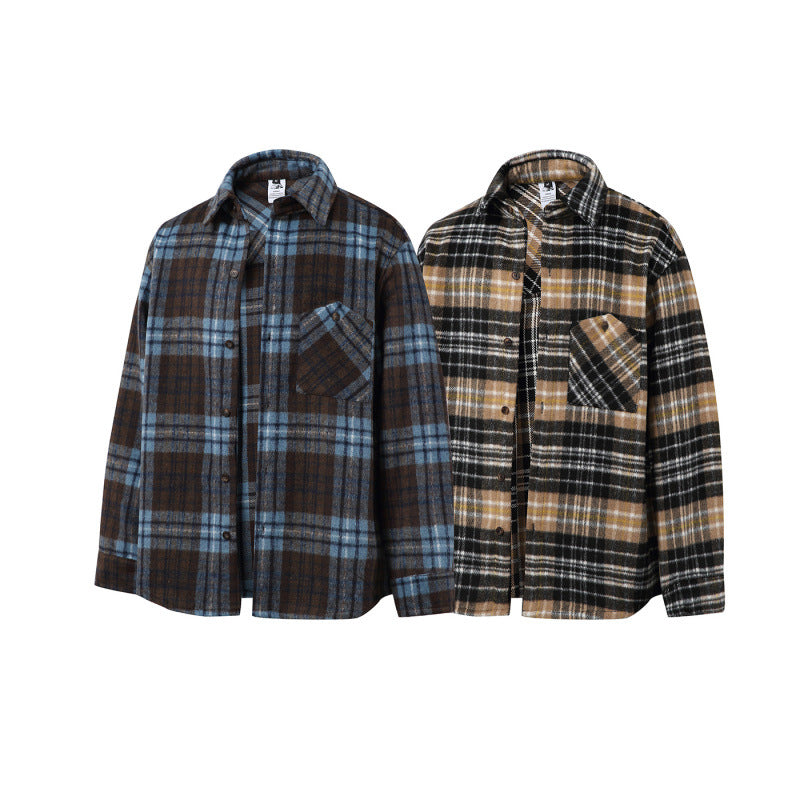 Unisex Boxy Overshirt Jacket made of soft wool blend with check pattern and patch chest pocket Mune Fashion