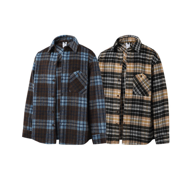 Unisex Boxy Overshirt Jacket made of soft wool blend with check pattern and patch chest pocket Mune Fashion