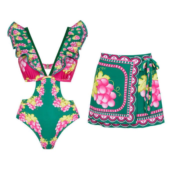 Women Stylish Elegant Swimsuit and Skirt Set Mune Fashion