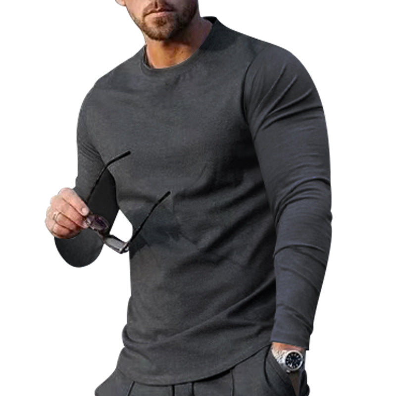 Men's narrow cut long sleeve shirt with round neckline elastic cotton stretch and extended hem Mune Fashion