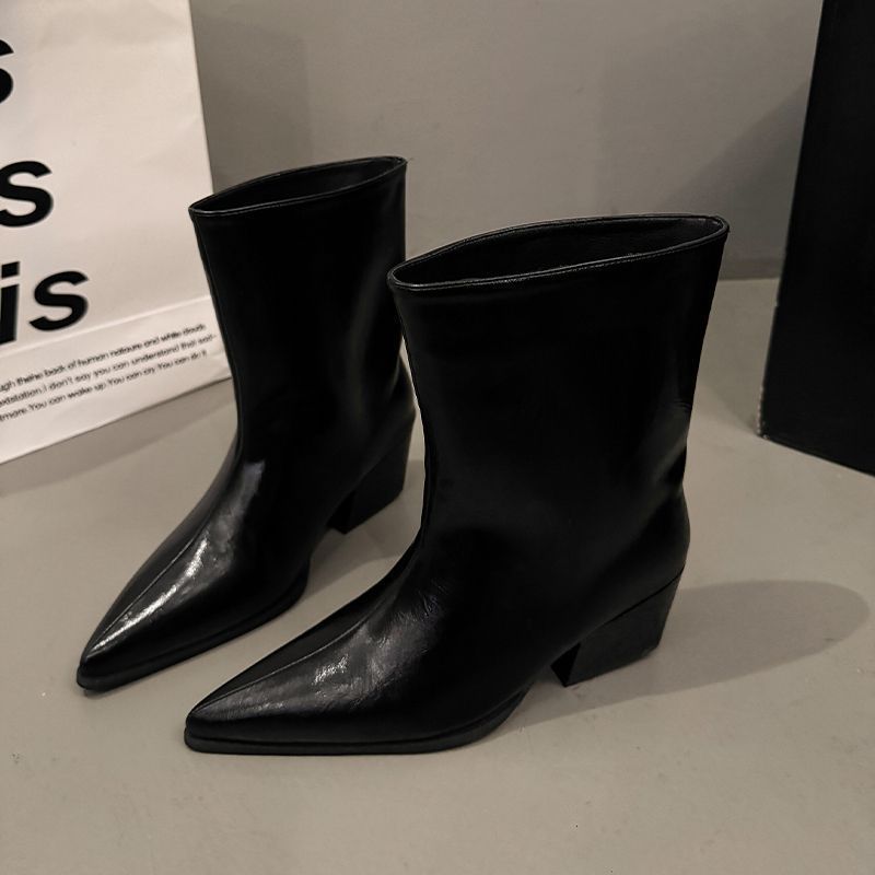 Women's pointed-toe mid-height ankle boots with sculpted block heel Mune Fashion