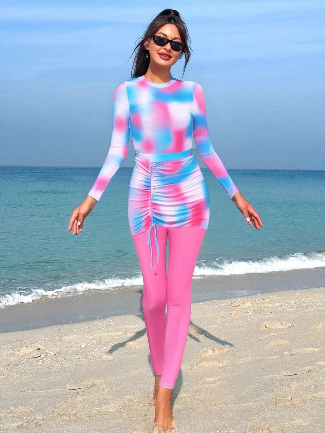 Women's sporty long-sleeve swimsuit with ruching Mune Fashion