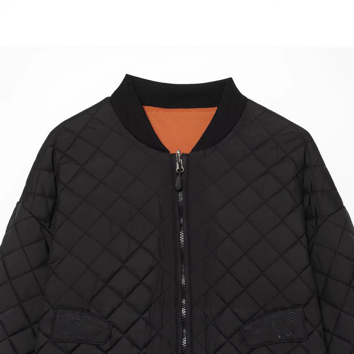Women's Lightweight Quilted Bomber Jacket in Cropped Boxy Cut with Diamond Quilting Mune Fashion