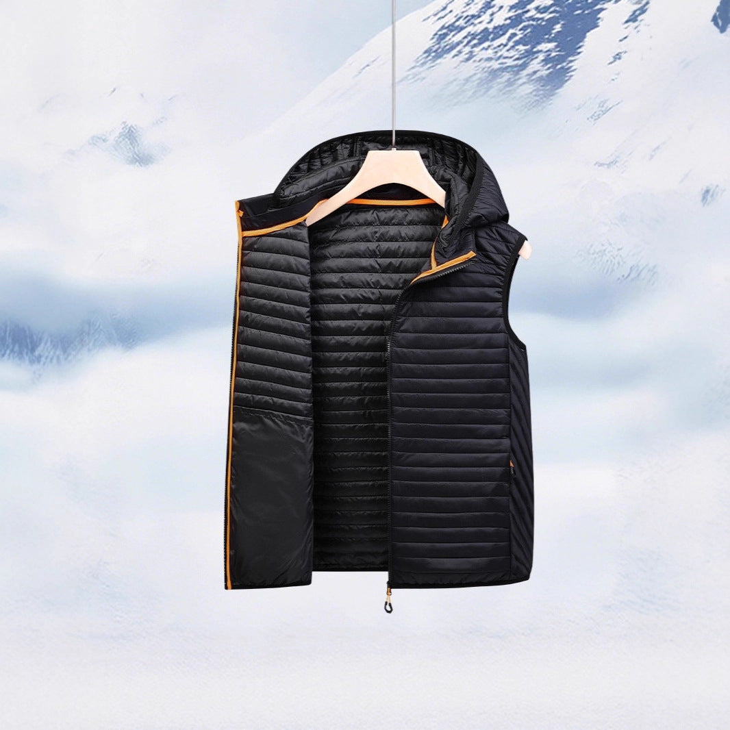 Men's Ultralight Hooded Quilted Vest with Horizontal Quilting and Packable Insulation Mune Fashion