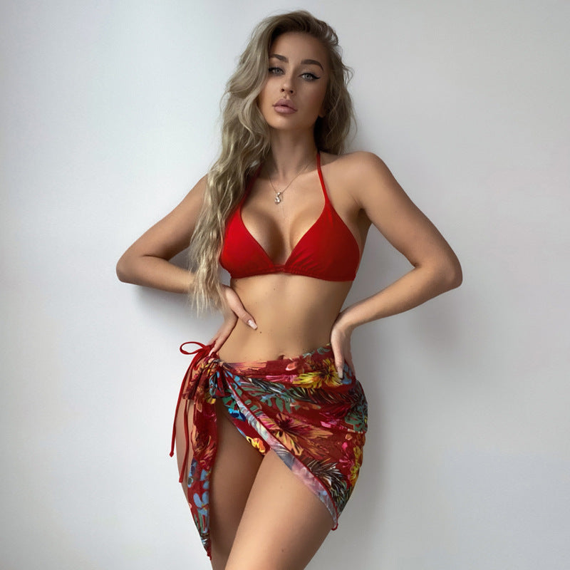 Women's bikini with adjustable straps and floral wrap skirt Mune Fashion