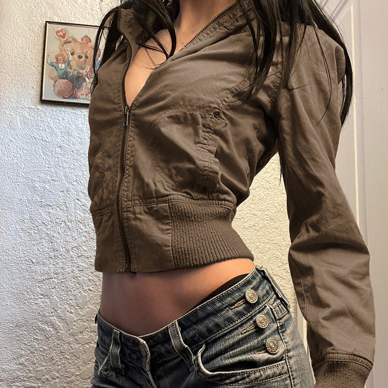 Women's tailored short jacket with stand-up collar, continuous zip and elastic waistband Mune Fashion