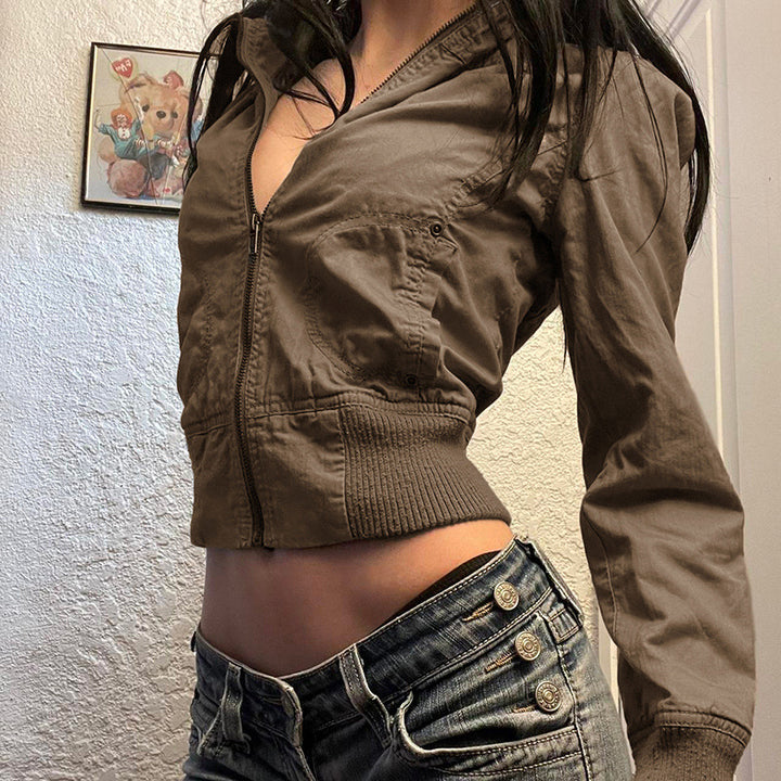 Women's tailored short jacket with stand-up collar, continuous zip and elastic waistband Mune Fashion