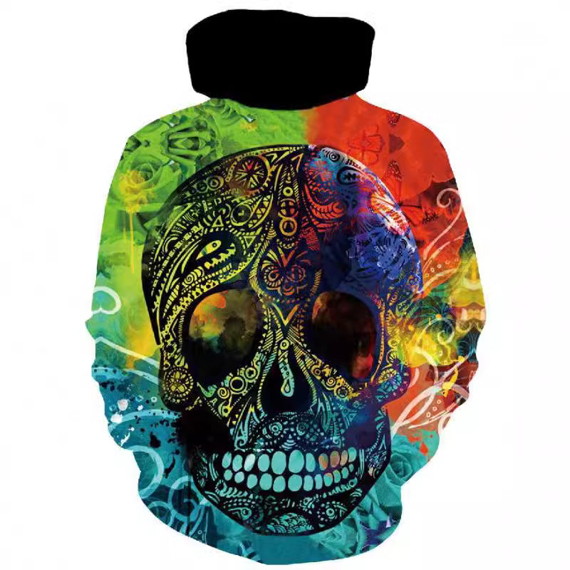 Men's hoodie with photorealistic 3D skull print, crown & chain motif Mune Fashion