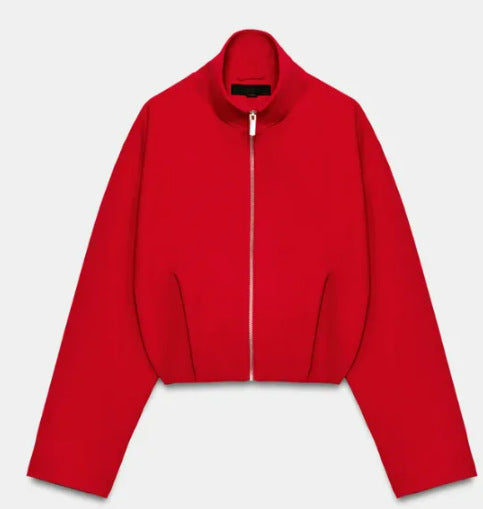 Women’s short-cut boxy blouson with high stand-up collar and dropped shoulders Mune Fashion
