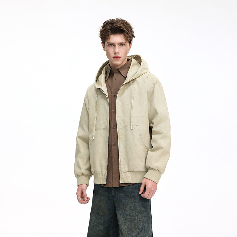 Men's Oversize Hoodie Jacket made of washed canvas with zipper and utility pockets Mune Fashion
