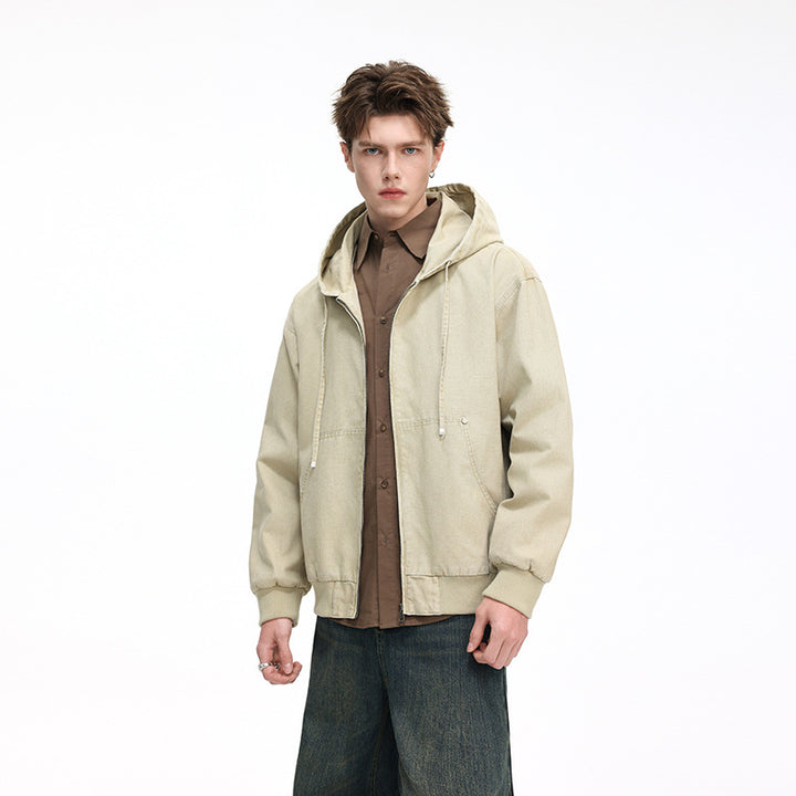 Men's Oversize Hoodie Jacket made of washed canvas with zipper and utility pockets Mune Fashion
