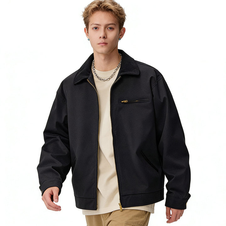 Men's zip blouson in worker style with cord collar and breast pocket Mune Fashion