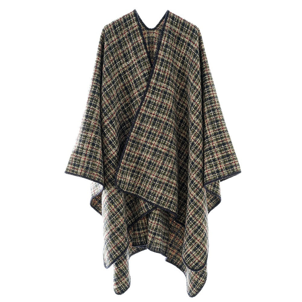 Women's Tweed Cape with V-Neck and Boucle Structure Mune Fashion