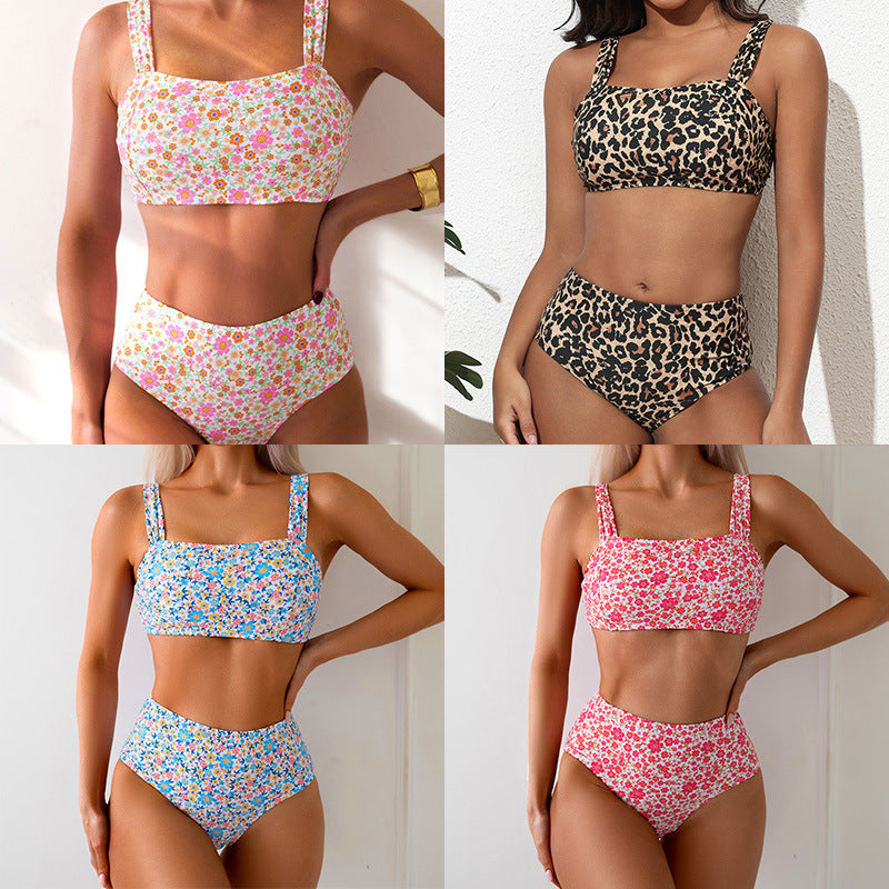 Ladies High-Cut Tankini with Floral Patterns Mune Fashion