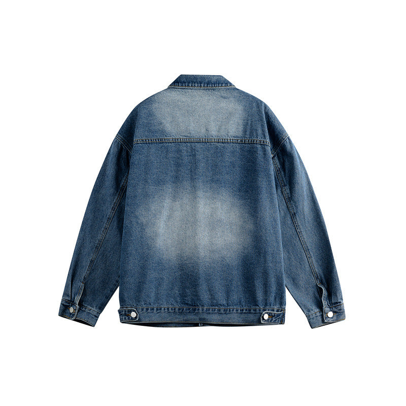 Men's Oversized Denim Jacket with Distressed Wash, Flap Chest Pockets and Button Closure Mune Fashion