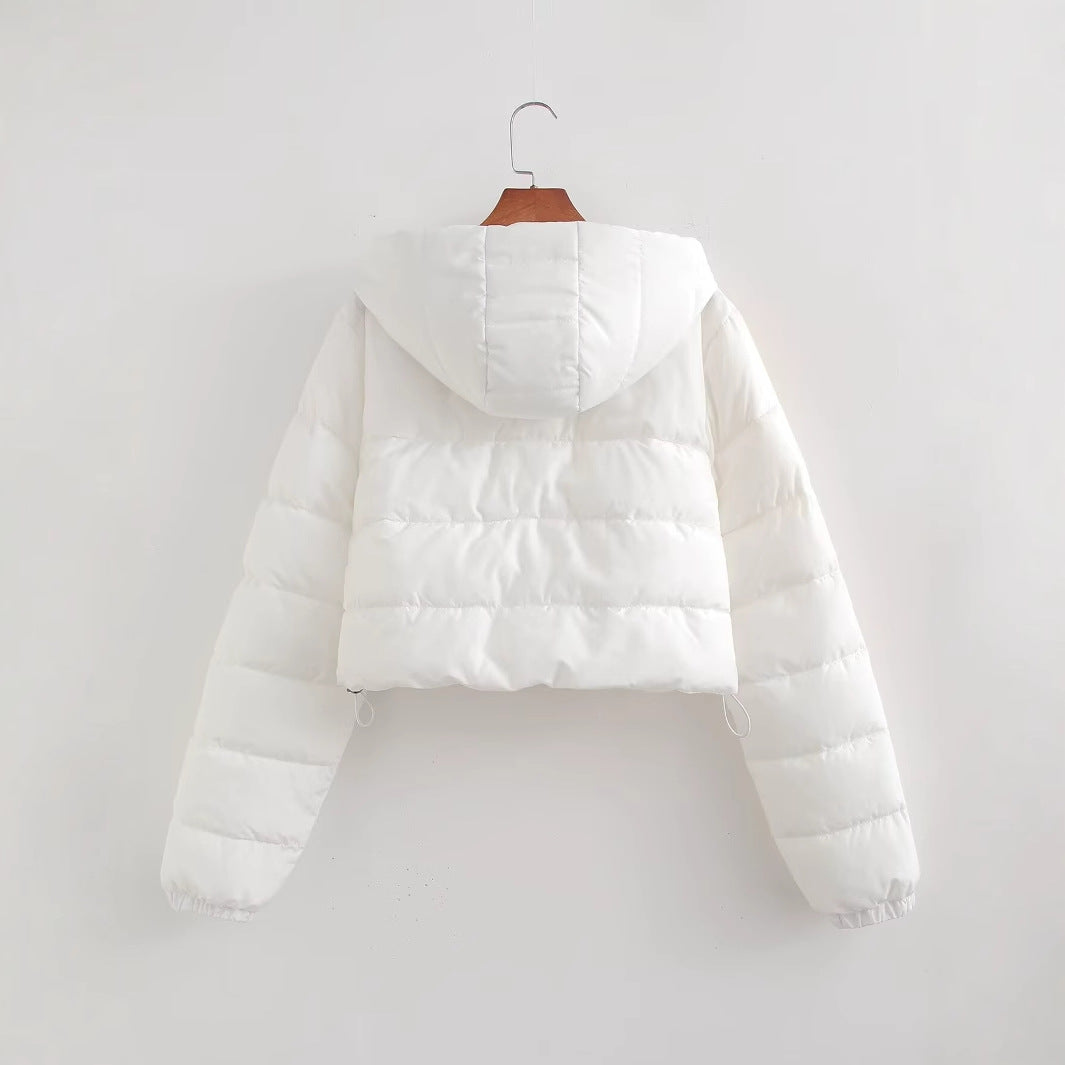 Women Short Quilted Hooded Puffer Jacket with Drawstring and Zipper Mune Fashion