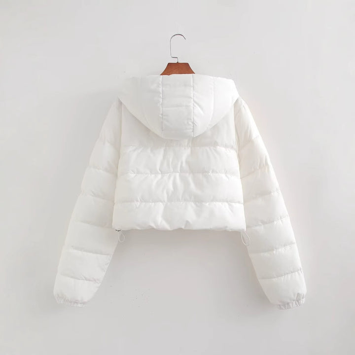 Women Short Quilted Hooded Puffer Jacket with Drawstring and Zipper Mune Fashion