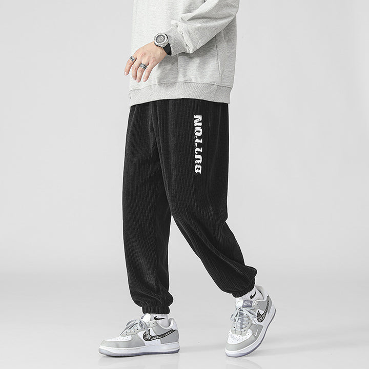 Men's Soft Corduroy Jogging Pants in Relaxed Fit with Elastic Waistband and Cuff Mune Fashion