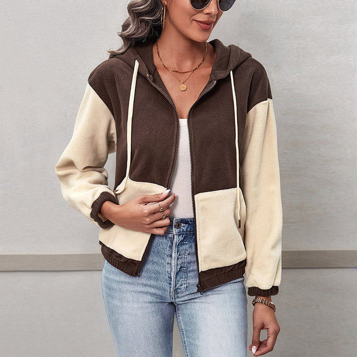 Women's fleece hoodie with color block, full zip and pockets Mune Fashion