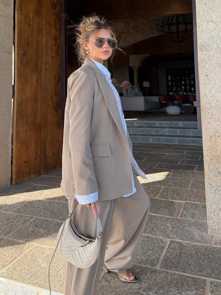 Women Three-Piece Tailoring Set with Corset Top, Oversized Blazer and Pleated Wide-Leg Pants Mune Fashion