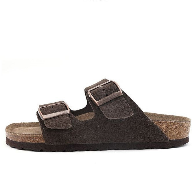 Unisex cork footbed slides with adjustable double straps made of suede Mune Fashion