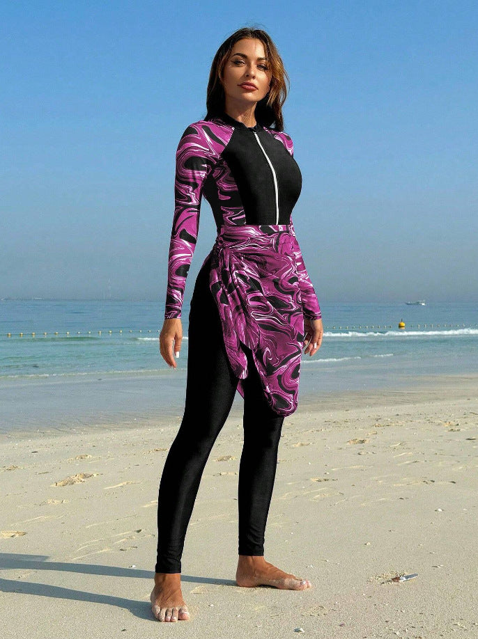 Ladies Sporty Bathing Suit with Elegant Wrap Skirt Mune Fashion