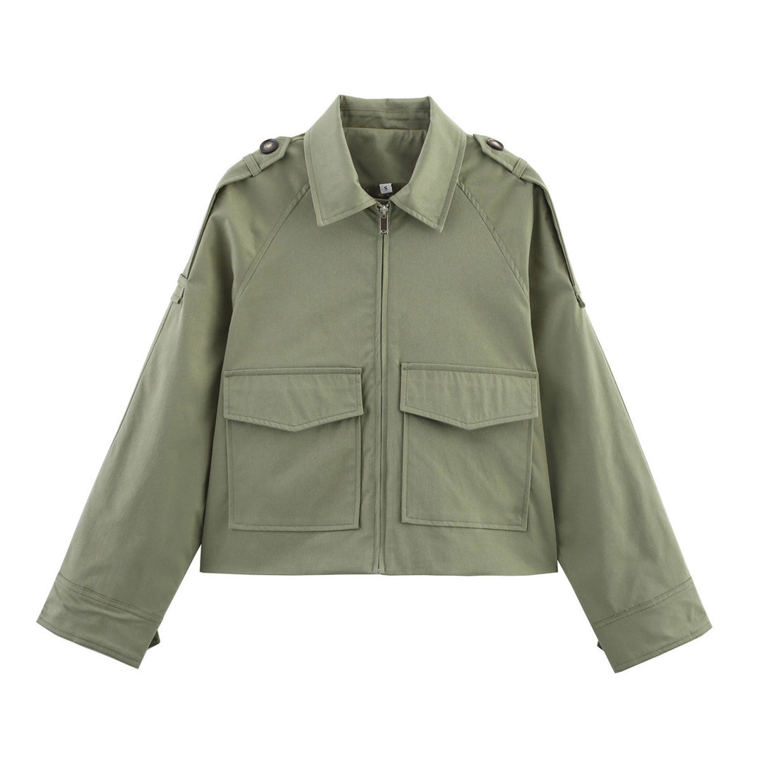 Women's short utility blouson jacket with patch flap pockets and epaulettes Mune Fashion
