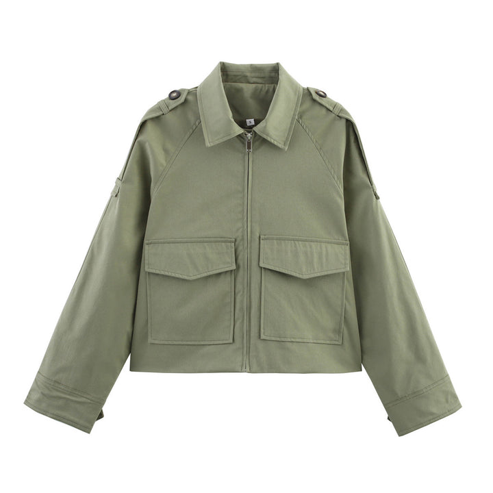 Women's short utility blouson jacket with patch flap pockets and epaulettes Mune Fashion
