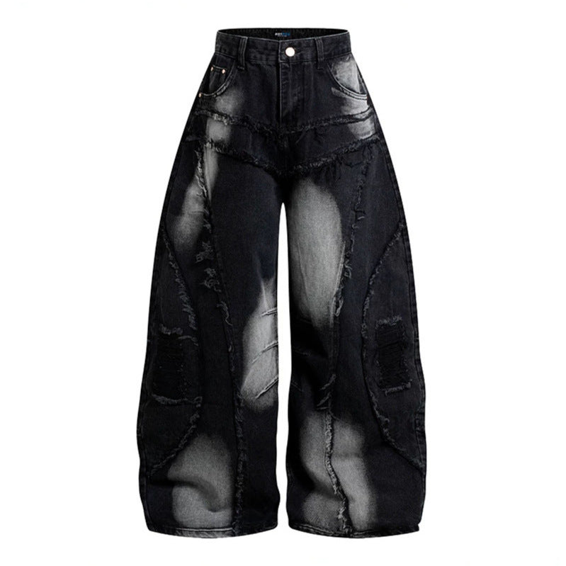 Women's High-Waisted Wide-Cut Destroy Jeans with Fringe Seam Details Mune Fashion