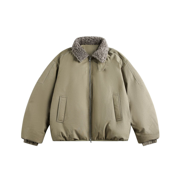 Men's Warm Insulated Field Bomber Jacket with Sheepskin-Look Collar Mune Fashion