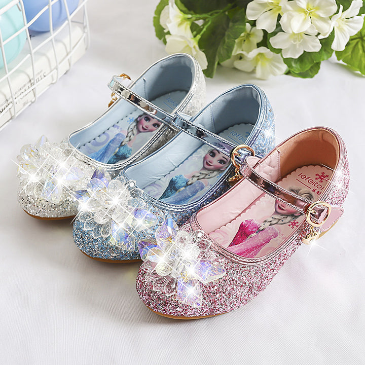 Girls Glittering Mary Jane Shoes with Sparkling Flower Appliqués Mune Fashion