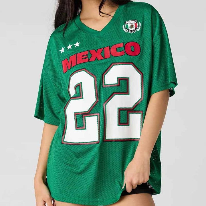 Ladies oversized sport jersey in football style with mesh fabric Mune Fashion