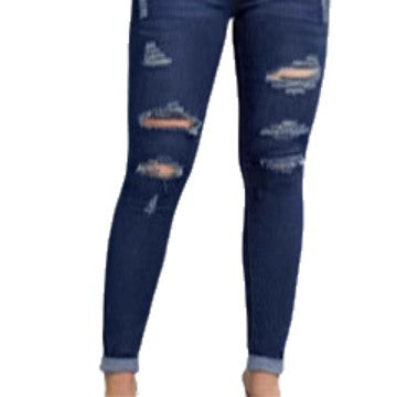 Women's High-Waist Skinny Jeans with Graduated Destroyed Look and Sculpting Fit Mune Fashion