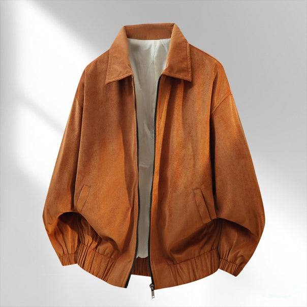 Men's casual velour jacket in bomber style with shirt collar, elastic hem, and soft inner lining Mune Fashion