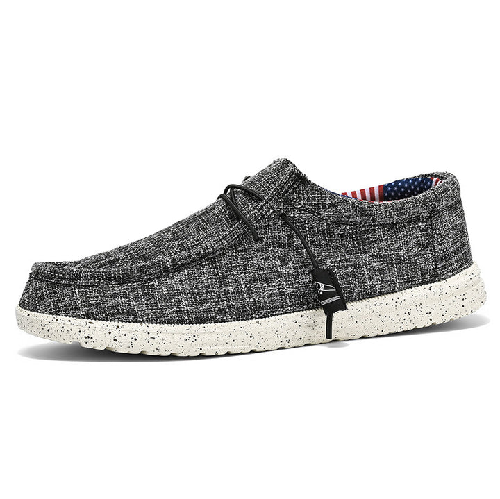 Men's casual moccasin slipper made of linen fabric with cushioned comfort sole and elastic lacing Mune Fashion