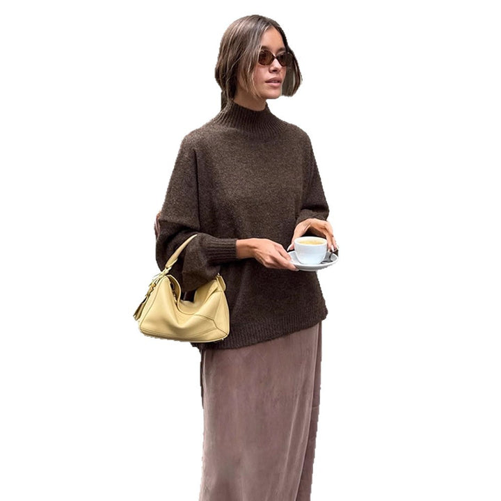 Women Oversized Turtleneck Sweater made of fine knit with Balloon Sleeves Mune Fashion