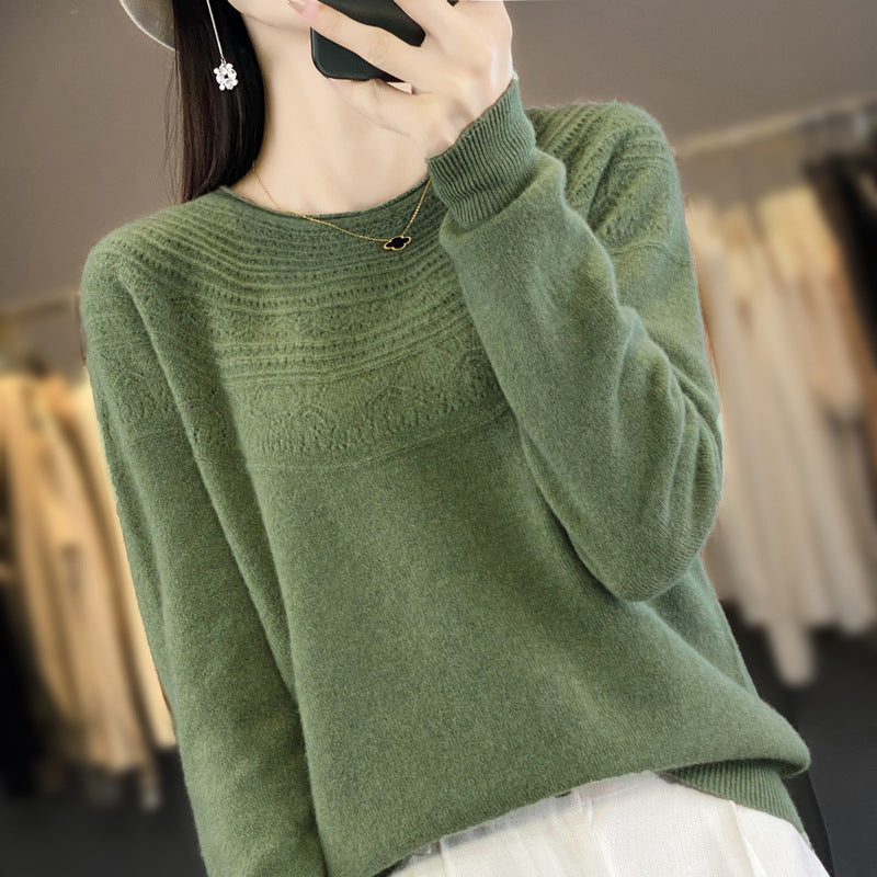 Women's Round Neck Fine Knit Sweater with Structured Yoke and Cashmere Look Mune Fashion