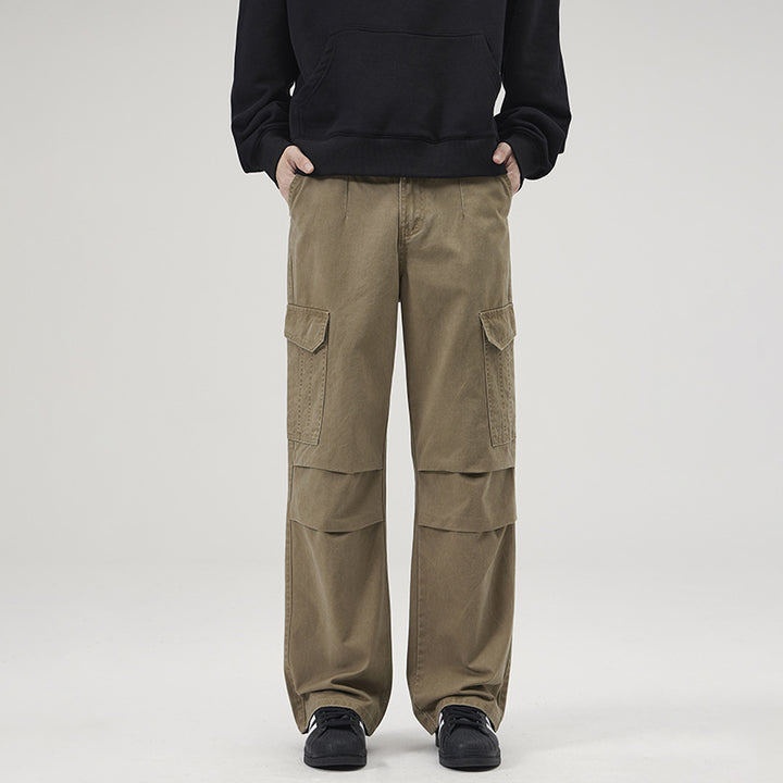 Men's Wide Cargo Pants in Palazzo Cut with Knee Panels and Patch Pockets Mune Fashion