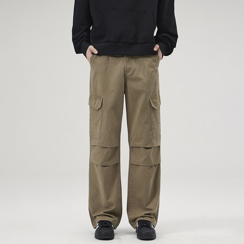 Men's Wide Cargo Pants in Palazzo Cut with Knee Panels and Patch Pockets Mune Fashion