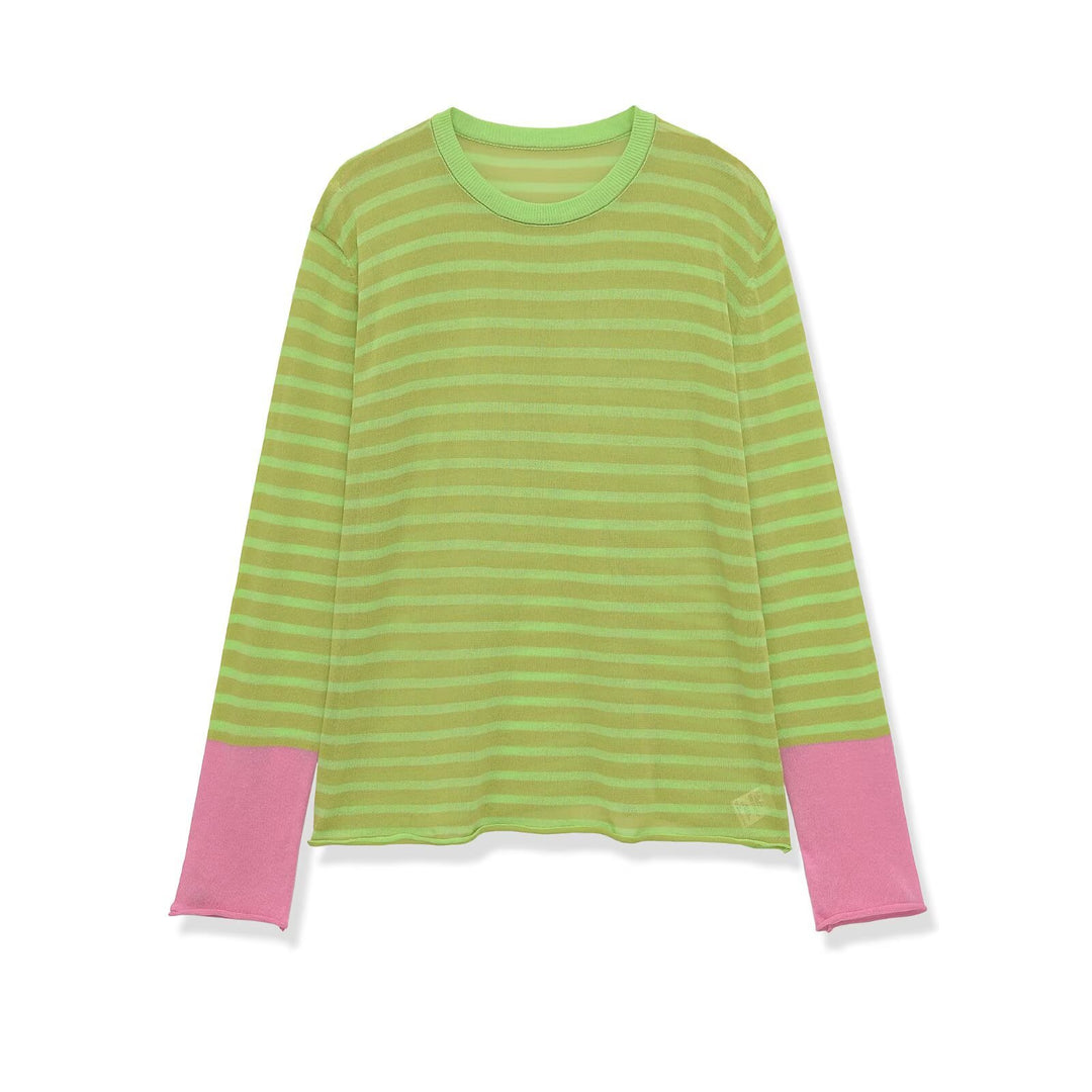 Women’s fine knit long sleeve with maritime stripes and contrasting sleeves Mune Fashion
