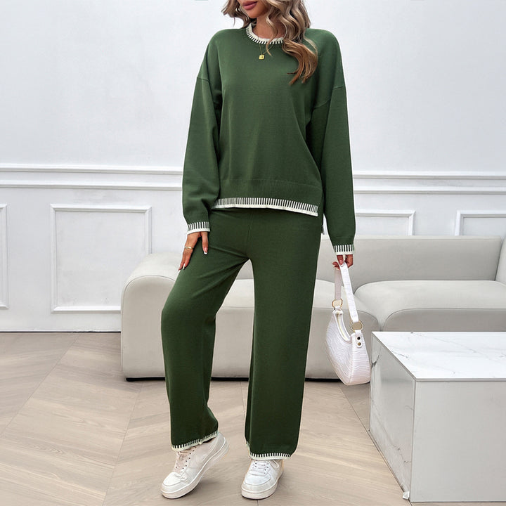 Women's nan Lounge two-piece set made of fine fine knit with contrasted cuffs and straight leg Mune Fashion