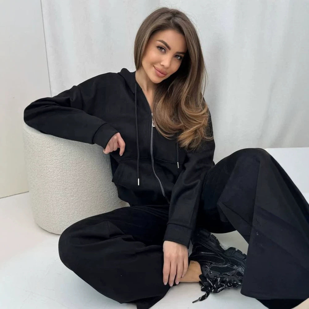 Women’s Casual Hoodie Sweat Set with Zipper and Loose Jogger Cut Mune Fashion