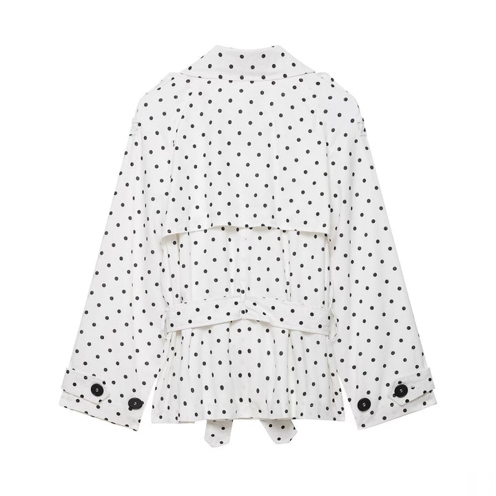 Women Polka Dot Cropped Trench Coat with Tie Belt Mune Fashion