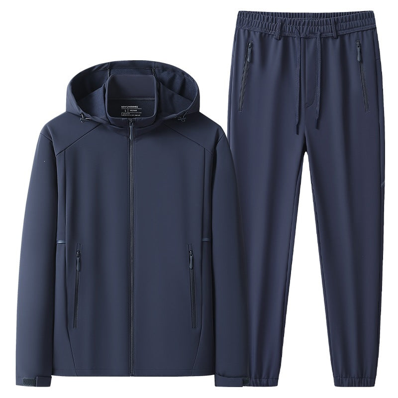 Men's Weatherproof Softshell Training Suit with Hooded Zip Jacket, Zipper Pockets & Tapered Jogging Pants Mune Fashion