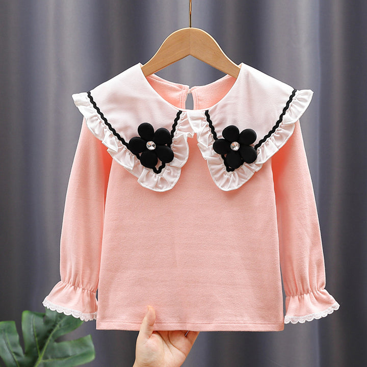 Women's blouse with large collar and floral appliqués Mune Fashion
